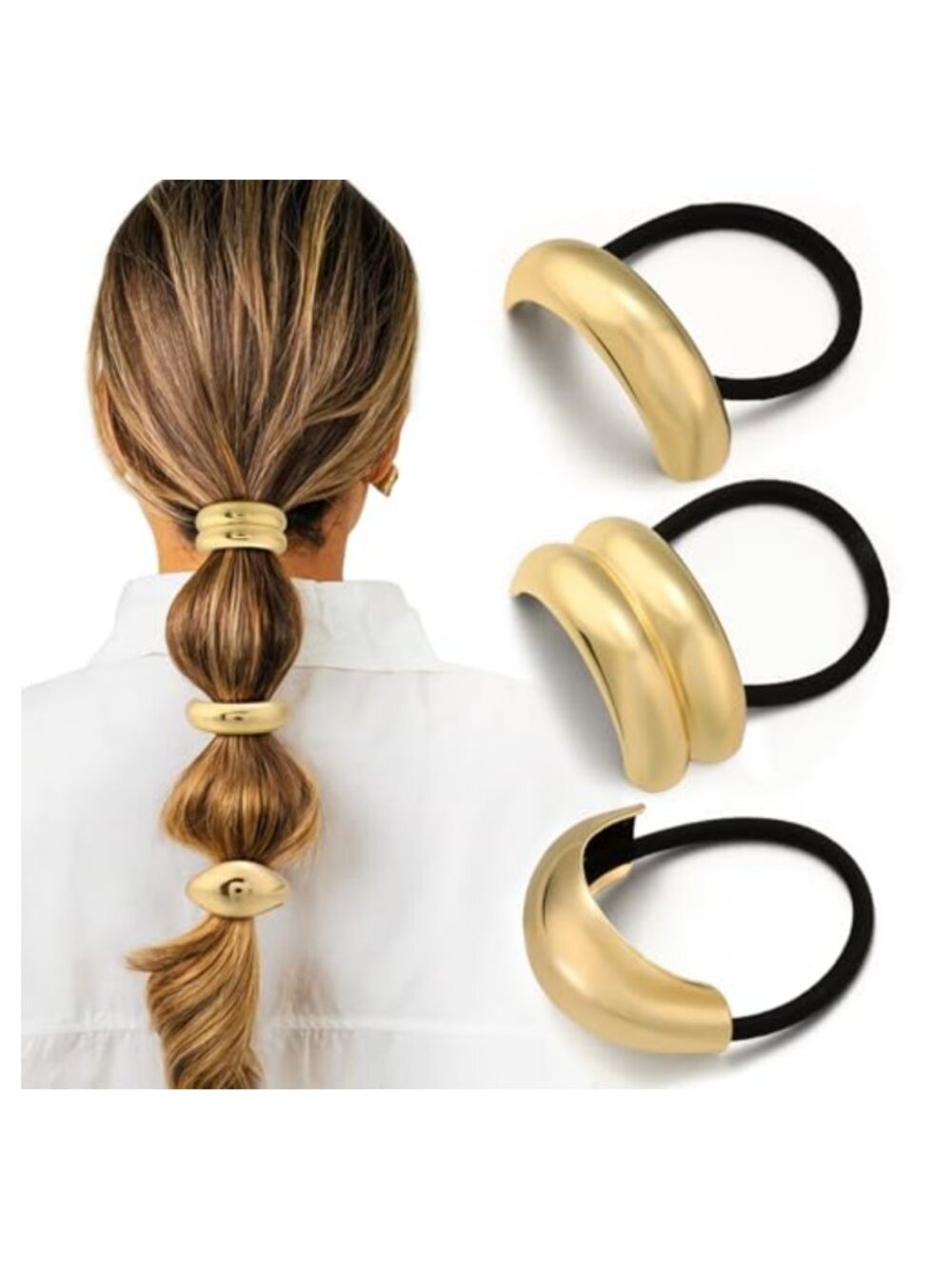 3PCS Metal Hair Ties for Thick Hair Geometric Ponytail Cuff Holders